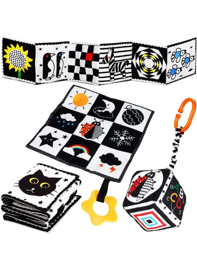 دايتويز لعبة أطفال من 0 إلى 3 أشهر، كتاب قماشي متباين للأطفال، مكعب قماش مجعد، كتاب متباين أسود أبيض، أسود & مجموعة هدايا لعبة عربة الأطفال البيضاء، لعبة أطفال من عمر 0 ​​إلى 3 سنوات و6 إلى 12 شهرًا (3 قطع) - Image 1